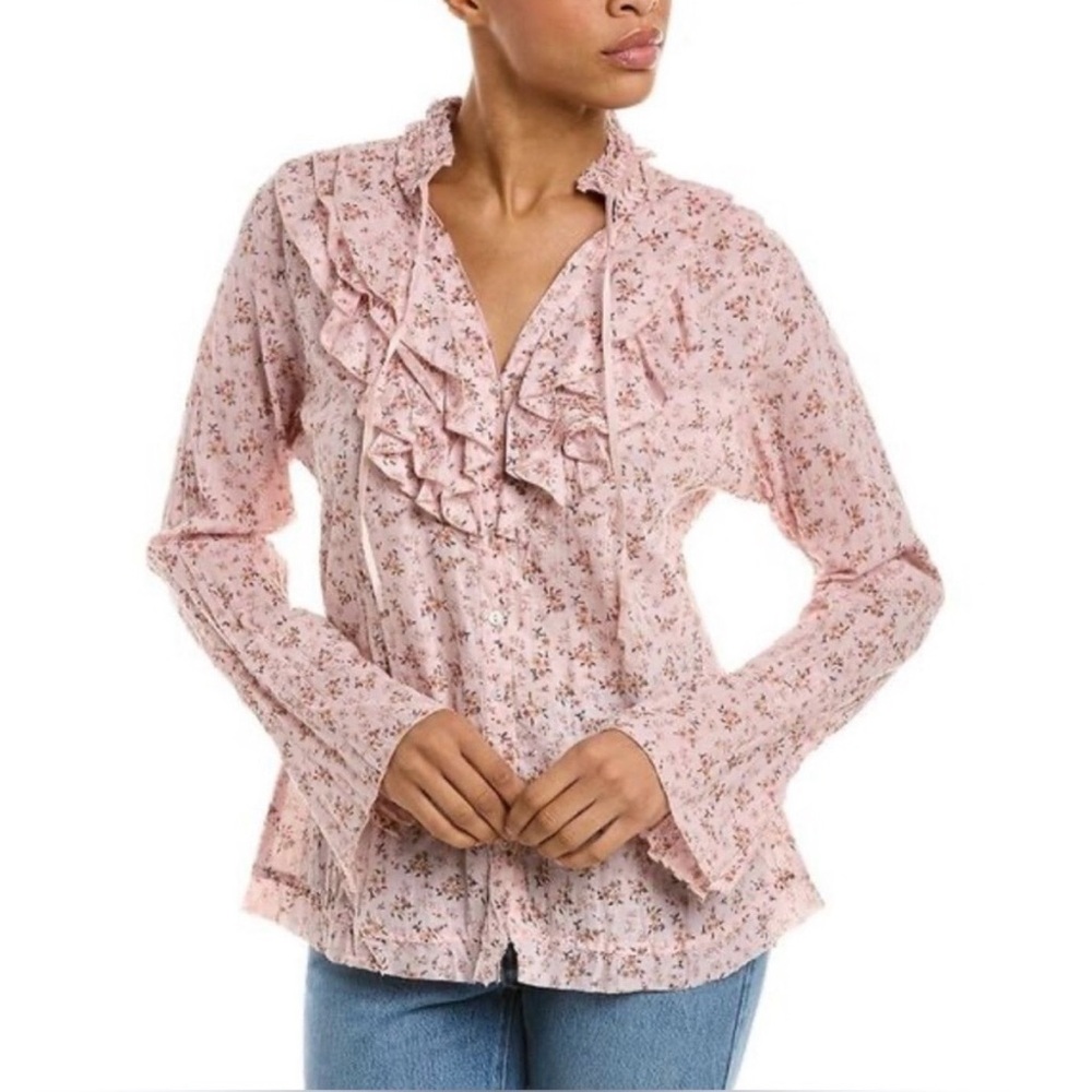 Pink ruffle blouse OSTUNI DITSY RUFFLE
BUTTON DOWN SHIRT Size Small CINO